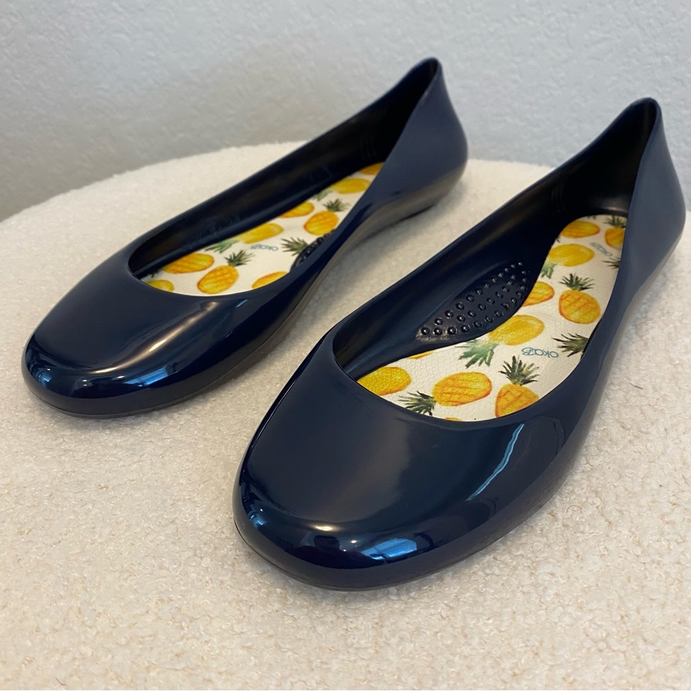 Oka-B Navy Blue Rubber Slip On Ballet Flats Size 8